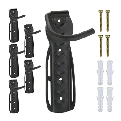 Imagen de Relaxdays Soportes Bicicleta Pared Set 6, Colgadores Cargan hasta 25 kg, Vertical, Ganchos Portabicicletas, Metal, Negro, Acero, 25,5 x 11 14 cm