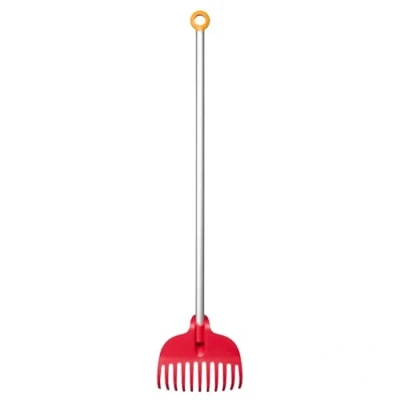 Imagen de Fiskars Rastrillo MyFirst Fiskars, Para niños, Con 11 púas, Longitud: 86 cm, púas de material sintético/Mango aluminio, Rosa/Naranja, 1001419