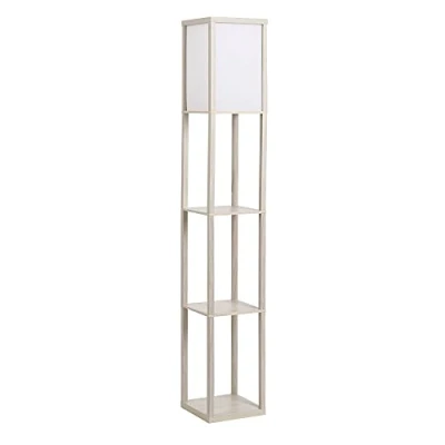 Imagen de HOMCOM Lámpara de Pie Madera con 3 Estantes Almacenaje para Bombilla E27 Potencia Máx. 40W Moderna Salón Dormitorio 26x26x160 cm Roble y Blanco