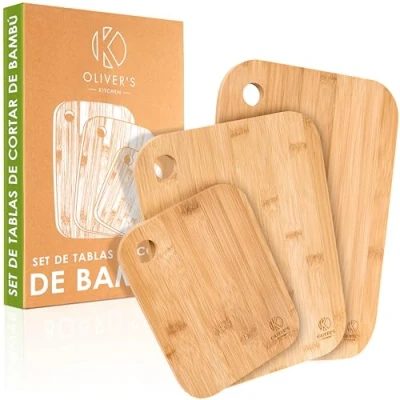 Imagen de Oliver&#039;s Kitchen ® Tablas de Cocina Set 3 Cortar Madera Diferentes Tamaños Bambú Orgánico 100% Natural Resistentes y Fáciles Limpiar