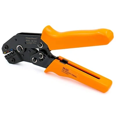 Imagen de Heschen Mini Alicates de crimpadora trinquete, SN 02C, herramientas crimpado terminales aislados y anillo, uso para 0,25 2,5mm² (20 13 AWG), naranja