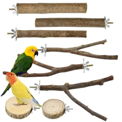 Imagen de VGECEE 8 Pcs Perchas Naturales Para Pajaros de Madera Tornillos Hacer Jaulas Soporte Percha Pájaros Ninfas Periquitos Agapornis Con Arandelas