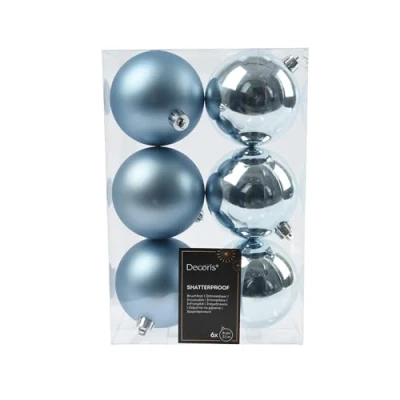 Imagen de Kaemingk bolas de Navidad plástico, 8 cm, 6 unidades, clásicas e irrompibles, para árbol Navidad, adornos y color azul hielo