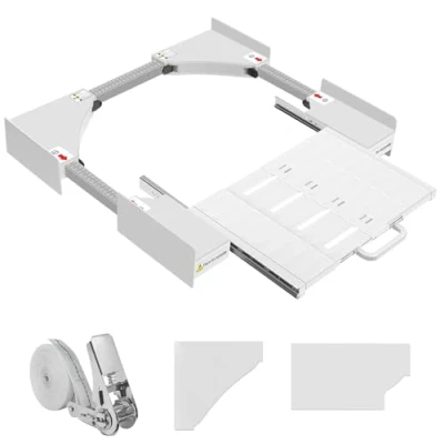 Imagen de NIUXX Kit apilamiento lavadora secadora, de Unión Universal para Lavadoras y Secadoras con Estante Deslizante, Marco Intermedio Ajustable 53 68 cm, Blanco