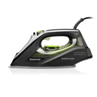 Imagen de Taurus Plancha de vapor 3000 W potencia, golpe 200 g/min, con punta precisión, posición ECO, suela anodizada, deslizante, sistema anti cal, spray agua, Color Negro
