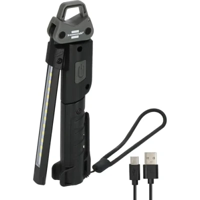Imagen de Brennenstuhl Linterna de taller LED recargable HL 400 AC/Linterna con batería integrada (400lm, 3 fuentes luz, plegable, duración la luz max. 6h, incl. cable carga USB C)