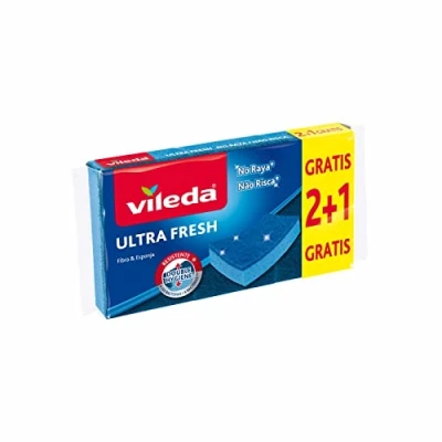 Imagen de Vileda Set de 3 estropajos Fibra UltraFresh No Raya con Tratamiento antibacterias, tamaño 21 x 11.5 2.7 cm, Unidades