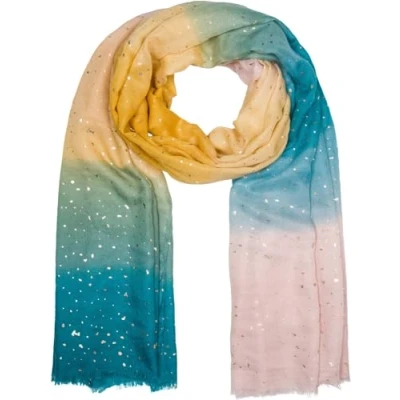 Imagen de styleBREAKER Bufanda de mujer con degradado colores y detalles metálicos, pañuelo grande ligero flecos cortos 01016226, color:Petróleo Curry Beige