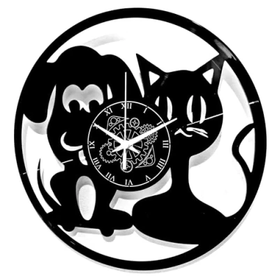 Imagen de Instant Karma Clocks Reloj de Pared Vinilo, diseño un Gato y Perro, Negro