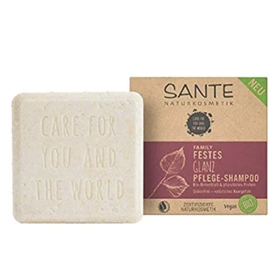 Imagen de SANTE Naturkosmetik champú sólido para cabello opaco y normal, fórmula vegana con hoja de abedul orgánico proteína vegetal, cuidado brillo sólido, 1 x 60 g