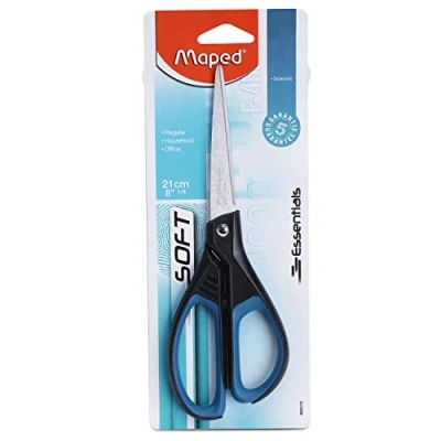 Imagen de Maped Tijeras de Oficina Essentials Soft Asimétrica 21 cm Hojas y Remaches Acero Inoxidable Anillas Ergonómicas Para Ambidiestros Punta Afilada