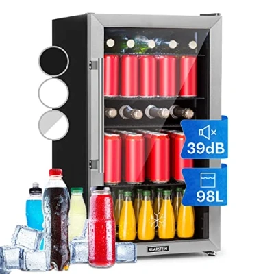 Imagen de Klarstein Nevera Pequeña Puerta Cristal Habitaciones, Portatil Electrica, Mini para Bebidas, Frigorificos Pequeños 98L, Frigorifico con Estantes, Neveras Pequeñas