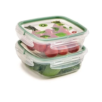 Imagen de Snips SNIPSLOCK Juego de 2 recipientes Cuadrados 0,5 litros Transparentes con decoración, Verde, 34.6 cm, 12