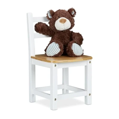 Imagen de Relaxdays Silla Rustico de bambú, Asiento para el Dormitorio los niños, 50 x 28.5 28 cm, Color Blanco y marrón Natural, 28,5 cm