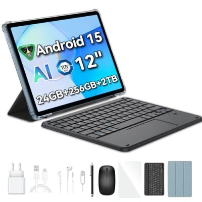 Imagen de Blackview Mega 2 Tab 12 Pulgadas Tablet Android 15 Dual 4G LTE y 5G WiFi,24GB RAM+256GB ROM/2TB TF,Cámaras IA,9000 mAh,Widevine L1/GPS/WPS/PC Tableta con Teclado,Ratón,Funda Protectora,Lápiz Óptico