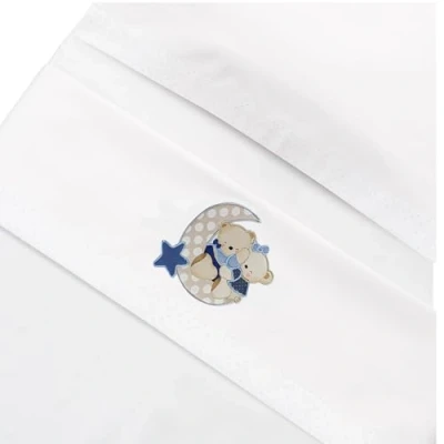 Imagen de Juego de Sabana para Cuna 60x120 cm 100% Algodon Fabricado en españa (encimera+Bajera Ajustable+Funda Almohada) (Oso Amoroso Azul)