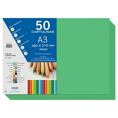 Imagen de Dohe Cartulinas A3 Verde Miño para Manualidades e Impresión (50 uds.) 21x29,7 cm 180 g/m² Material de oficina
