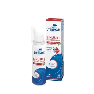 Imagen de STERIMAR Sinusitis Nariz Muy Tapizada Spray Nasal Descongestionante, Actúa en menos de 1 minuto, con agua mar 100% natural y cobre/eucalipto/ácidos hialurónicos, Fórmula hipotónica, 50 ml