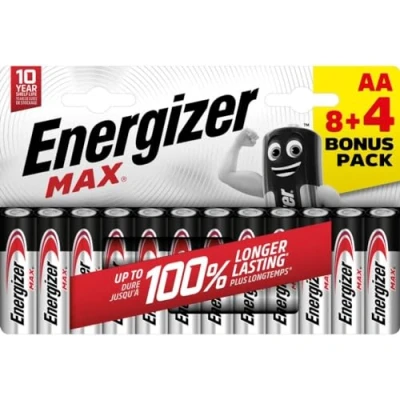 Imagen de Energizer Max, Pack de 8+4 Pilas AA, Larga duración para Uso Cotidiano, sin sulfataciones y con 10 años Vida útil