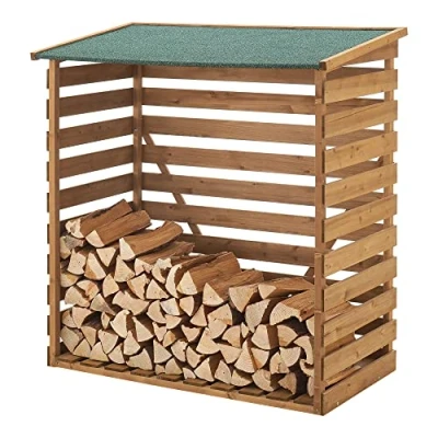 Imagen de [en.casa] Soporte para Leña Robusto Leñero Cubierta Impermeable Madera de Abeto Bitumen 123 x 116 64 cm Natural Verde