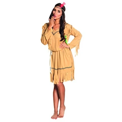 Imagen de Boland 83813 Disfraz de india para mujer, talla M, vestido, cinta el pelo y cinturón, india, salvaje oeste, carnaval, fiesta temática
