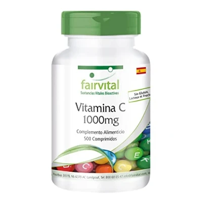 Imagen de Fairvital Vitamina C 1000mg + Escaramujo VEGANA no ácida en forma de Ascorbato Calcio Dosis elevada 500 Comprimidos Tamaño familiar Calidad Alemana
