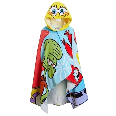 Imagen de SpongeBob Squarepants Toalla con capucha de Bob Esponja 100% algodón Poncho para niños playa baño Envoltura natación Bata cambio