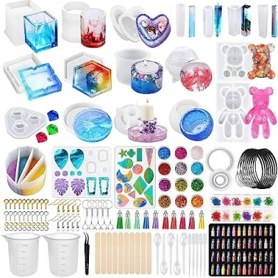 Imagen de TAVADA Molde Silicona Resina,18pcs+Moldes de Resina Epoxi,Kit con Accesorios,para hacer Llavero, Joyas,Hacer Colgante,Diy Manualidades