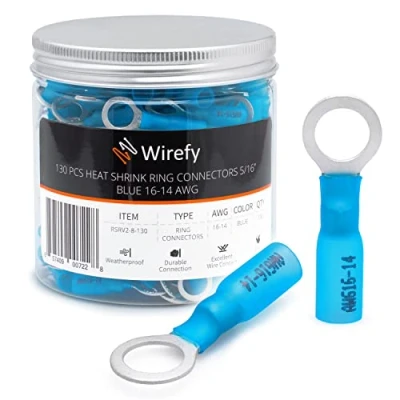 Imagen de Wirefy 130 Piezas de Terminales Redondos M8 Kit Conectores Termorretráctiles para Automoción 1,5 2,5 mm²
