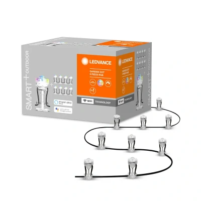 Imagen de LEDVANCE Luz de jardín LED inteligente con tecnología WiFi, paquete básico 9 puntos para exterior, colores RGB cambiables, compatible Google y Alexa, SMART+ WIFI GARDEN DOT 9P