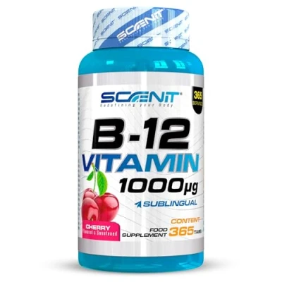 Imagen de Vitamina B12 Sublingual 1000 mcg 365 tabletas Sabor Cereza vegana Cianocobalamina Vitaminas Suplemento
