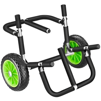 Imagen de TecTake® Carro de Transporte para Tabla Surf o Padel Surf, Playa, Aluminio, 2 Tablas, 45 kg Carga, Ruedas 24 cm, Correas Resistentes Ganchos Metal Negro/Verde