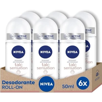 Imagen de NIVEA Talc Sensation roll on en pack de 6 (6 x 50 ml), desodorante antitranspirante para una piel suave las axilas, con protección 48 horas