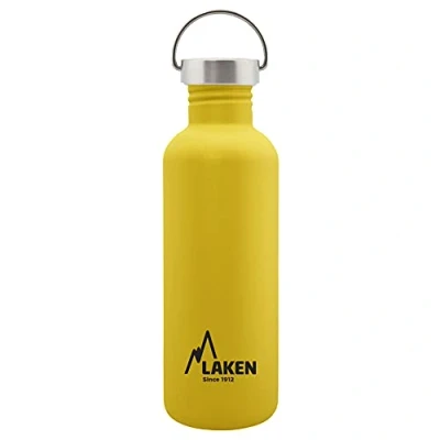 Imagen de LAKEN Botella de Agua Acero Inoxidable (1L Amarillo) con Tapón Vintage Reutilizable y Sostenible para Niños Adultos: Ideal Deporte, Escuela, Café
