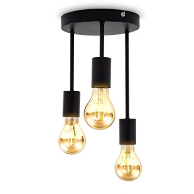 Imagen de B.K.Licht I Luz de techo retro 3 llamas E27 negro mate metal Ø19 x 31 cm sin bombilla