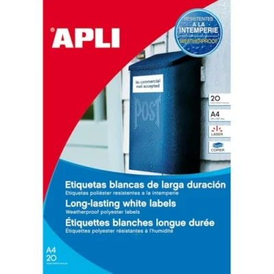 Imagen de APLI 1227 Etiquetas blancas resistentes intemperie 105,0 x 148,0 mm 20 hojas