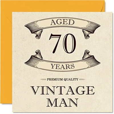 Imagen de Tarjetas vintage de 70 cumpleaños para hombres, años, divertida tarjeta abuelo, papá, marido, tío, hermano, 145 mm x mm, felicitación