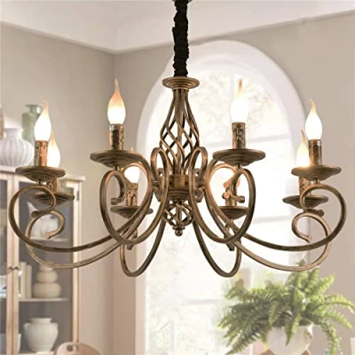 Imagen de Ganeed Candelabros rústicos, candelabro francés de 8 luces con velas, lámpara colgante hierro vintage, para granja, isla cocina, comedor, dormitorio