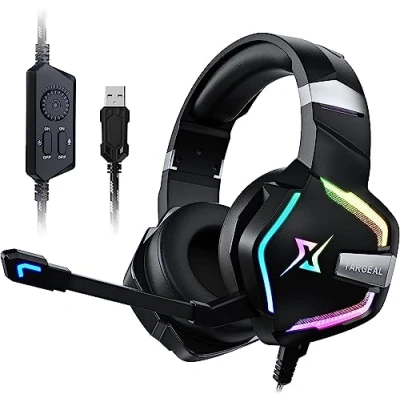 Imagen de y YOPZI Auriculares para Videojuegos PS4/PS5/PC/Xbox/Nintendo Swit [2023 New] ch, PS4 con Cable luz RGB, estéreo Surround micrófono, cancelación de Ruido