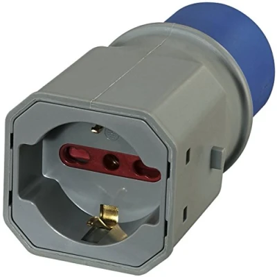 Imagen de Electraline 80863 Adaptador Enchufe a 3 Polos Industrial IEC polivalente (Schuko + 10/16 A) Apto para Caravana, Camping, Caravan, Barco, Obra IP20 Gris