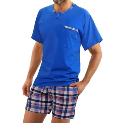 Imagen de Sesto Senso Pijamas Hombre Corto Algodon Ropa De Dormir Conjunto Camisa Manga Corta Pantalon Cortos M Jasiek Azul Aciano