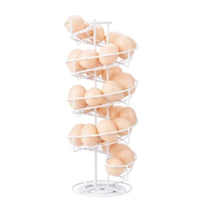 Imagen de Toplife Dispensador de huevos metal, Porta huevo giratorio en espiral, Almacena 30 36 huevos, Rotación 360 grados y base antideslizante blanco