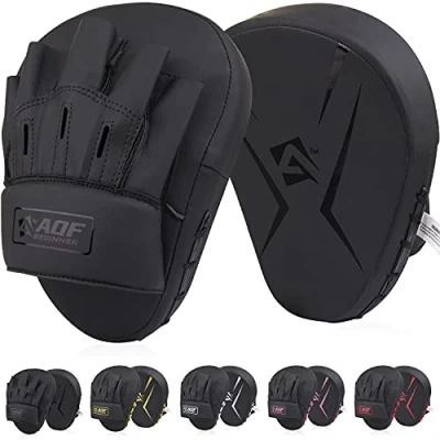 Imagen de AQF Almohadillas de Boxeo para Entrenamiento Muay Thai Rex Cuero Curvo Guantes MMA, Kickboxing, Karate, Sparring y Artes Marciales (Negro)