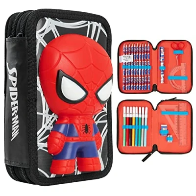 Imagen de Marvel Estuche Escolar con Artículos de Papelería Niño Material Incluye Lápices para Colorear, Rotuladores Colores y Más Cosas (3D Spiderman)