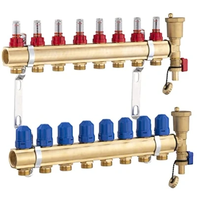 Imagen de Colector para suelo radiante de latón 8 salidas/retornos con caudalímetro NOYON &amp; THIEBAULT