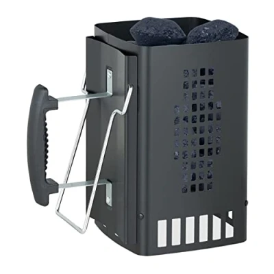 Imagen de Relaxdays Encendedor Barbacoa con Asa de Seguridad, Chimenea Encendido Carbón, Arrancador BBQ, 27x18x17 cm, Negro, Hierro