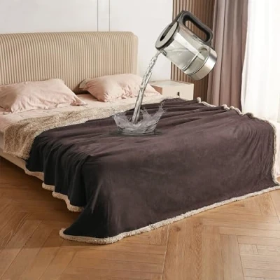 Imagen de Catalonia Manta Impermeable, Colcha, Cama, sofá, de Peluche, Funda Protectora para Vida Repelente al Agua, Forro Polar Sherpa Marrón/Topo 203 x 152 cm