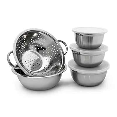 Imagen de Relaxdays Set 3 Recipientes Cocina con Tapa, 1 Ensaladera, Colador, Acero Inoxidable, Apilables, 0,8 Kg, Plateado, 5