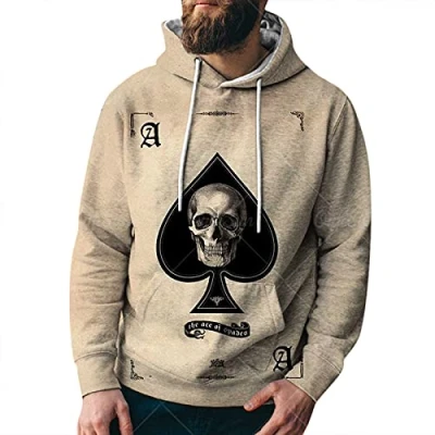 Imagen de Sudadera con Capucha de Manga Larga Estampado Calavera para Hombre, Sudaderas Retro póquer a la Moda