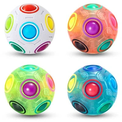 Imagen de Vdealen Bola Magica Magic Rainbow Ball del Rompecabezas Juego de Cerebro Teaser Habilidad Acroíris Pequeño Divertido Stress Reliever para Niños y Adultos Paquete 4